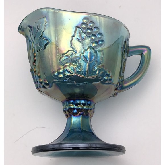 Indiana Colony Carnival Glass Creamer Blue Harvest Grape Vintage Iridescent - Picture 7 of 8